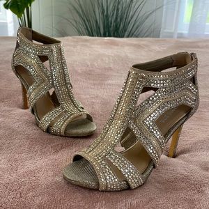 Gianni Bini Sianna Gold Rhinestone Cage Heel Sandal